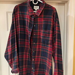 American Eagle Outfitters Red and Navy Plaid Flannel Button-Down
